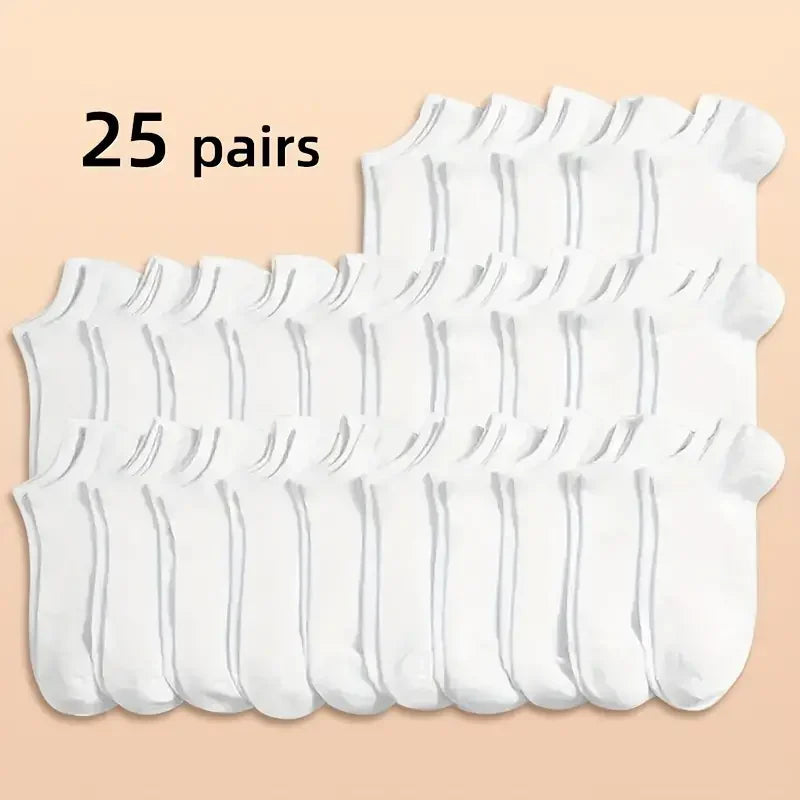 25 pairs of socks men's and women's black and white socks  anti-odor and sweat absorption thin boat socks