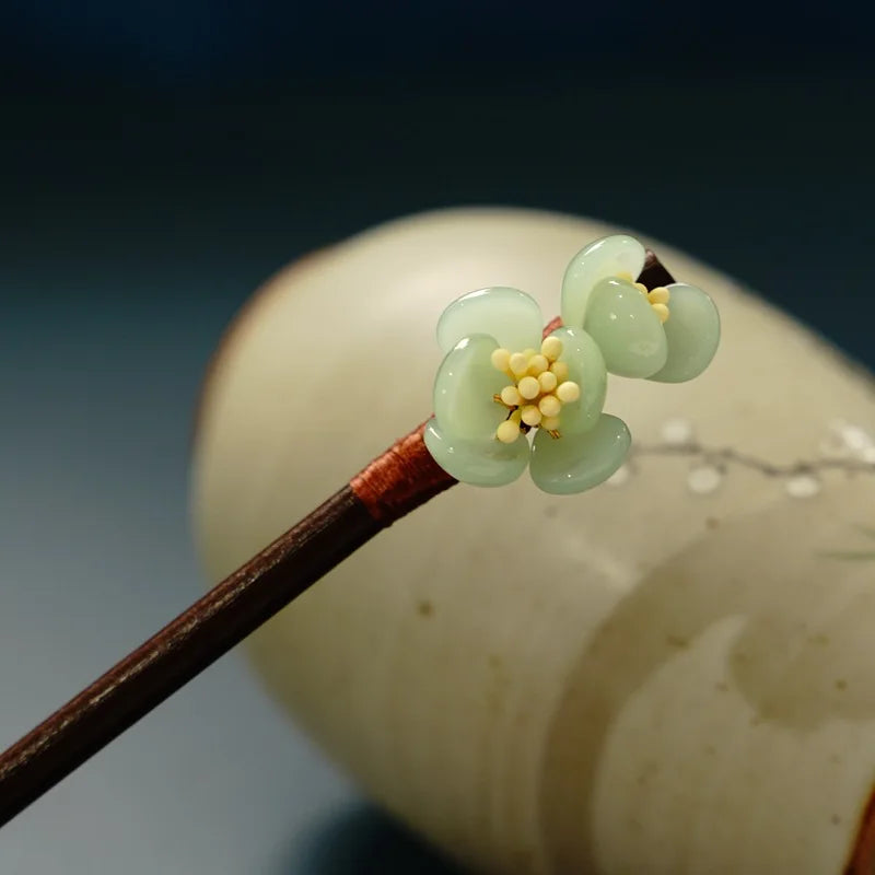 Floral Hair Pins Handmade Wooden Twist Bun Pin Chopsticks Flower Hair Clips Chinese-style Hair Stick
