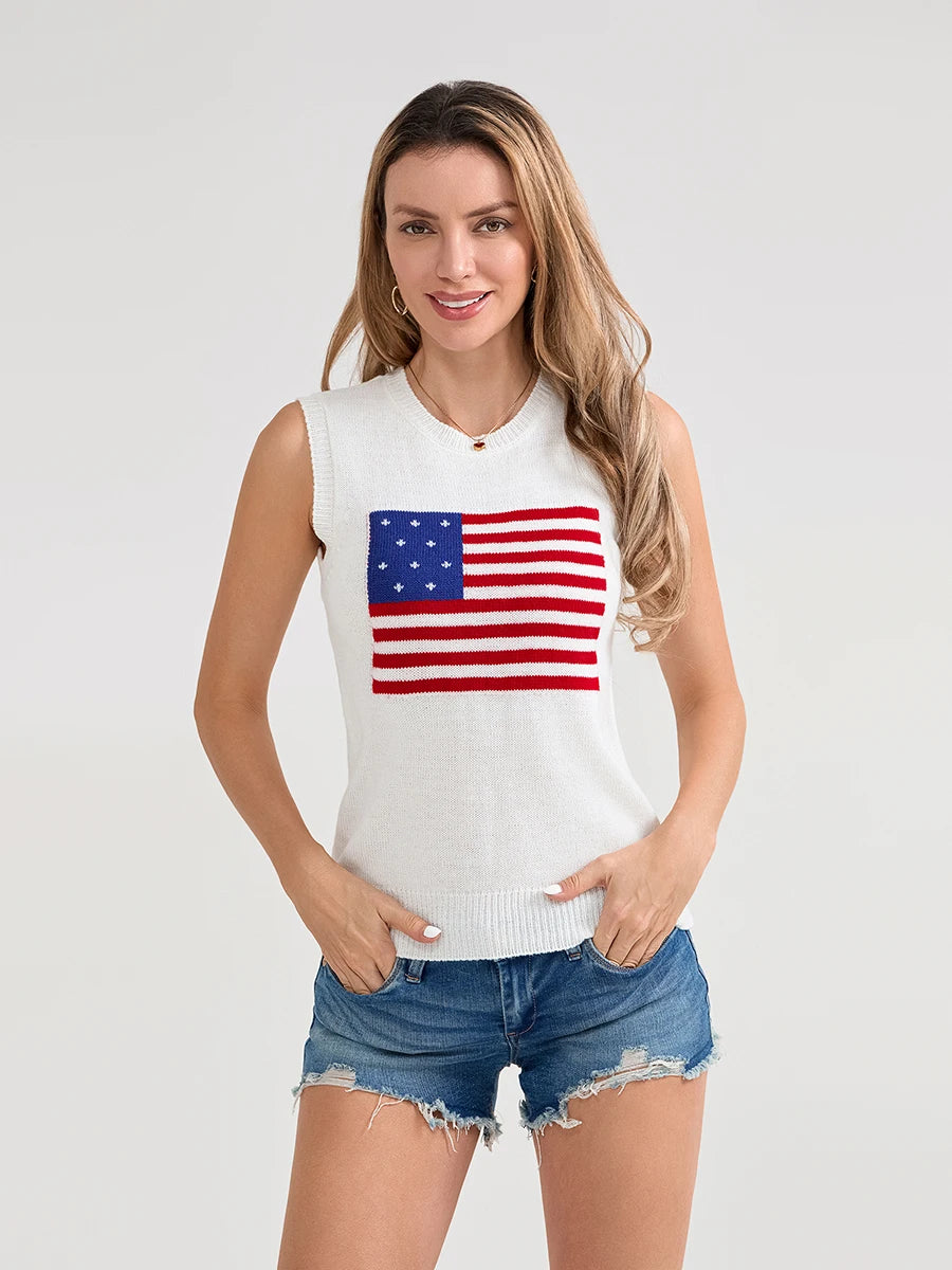 Women s Sleeveless Knit Tank Top with American Flag Print Casual Summer Vest for Daily Wear and Date Nights