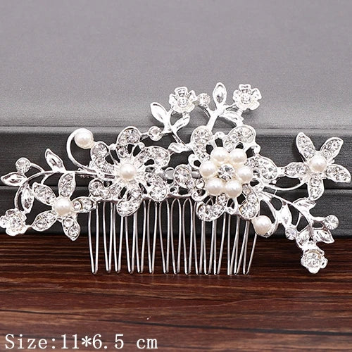 Hair Combs  Hair Accessories For Women Hair Jewelry Silver Color Pearl Rhinestone Head Jewelry Women Accessories