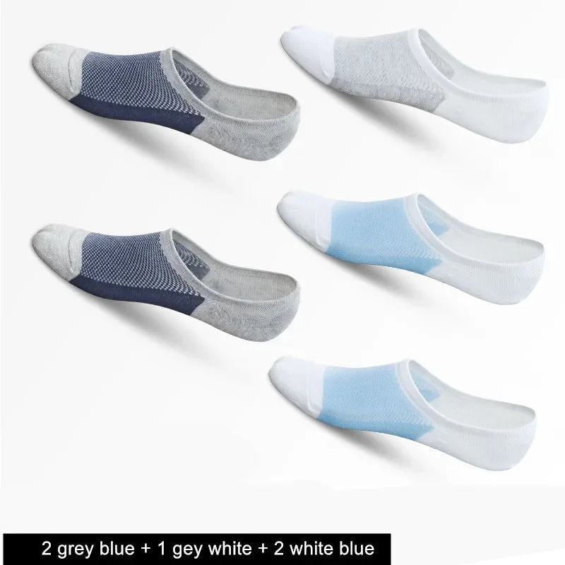5 Pairs/pack Man  Style Mesh Breathable Short Socks Male Sweat-absorbent Silicone Cotton Socks Men's Invisible Socks