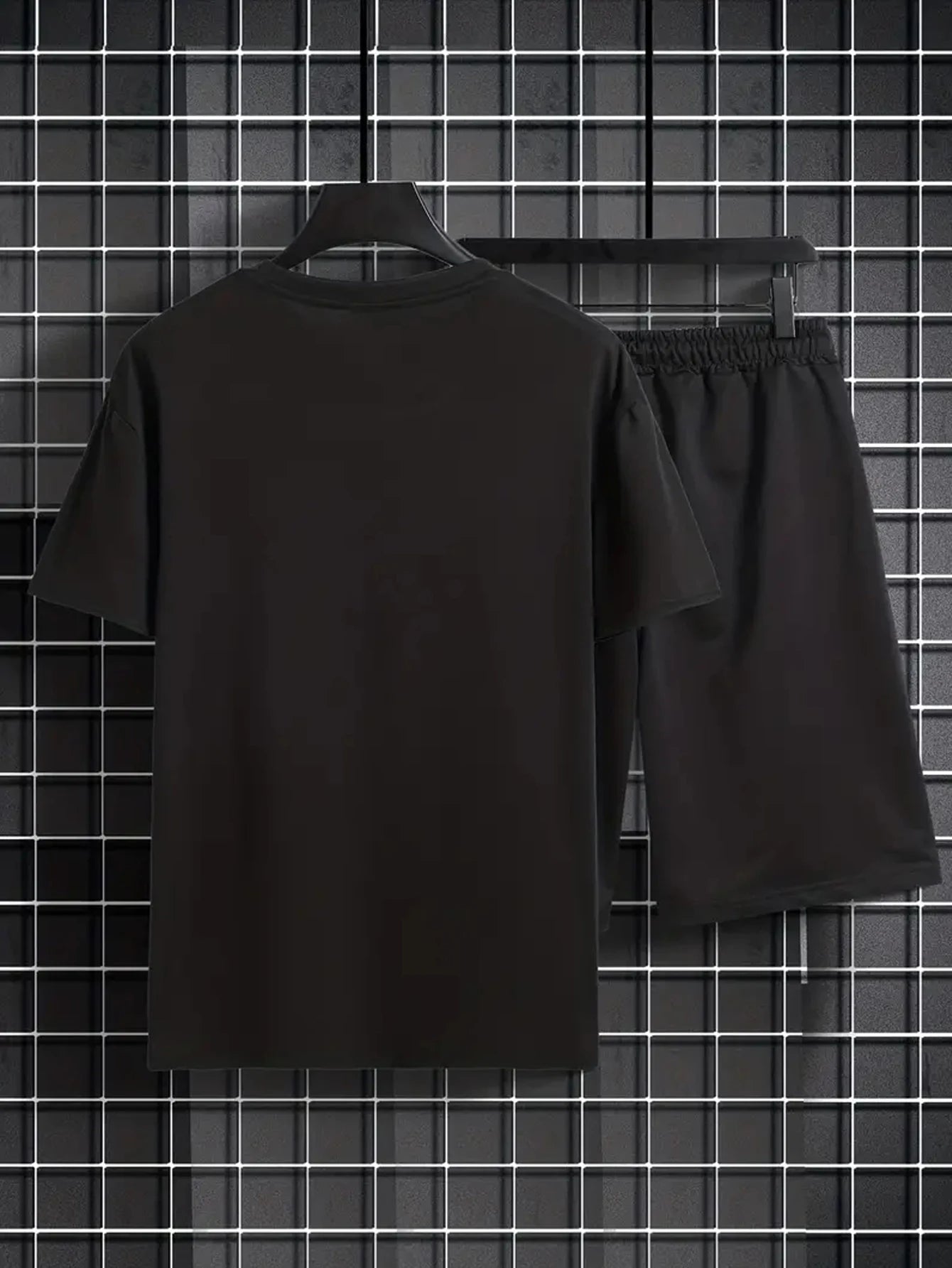 Short-sleeved shirt and shorts summer men's suit simple fitted T-shirt letter print with the same printed shorts two-piece set
