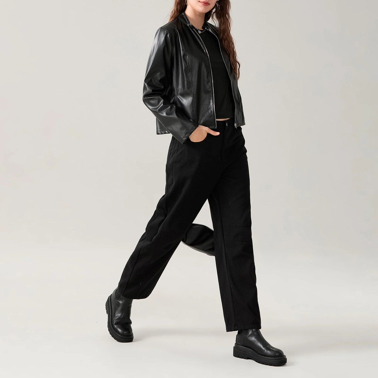 Faux Leather Jacket Biker Jacket Outerwear Long Sleeve Zipper Short Jacket