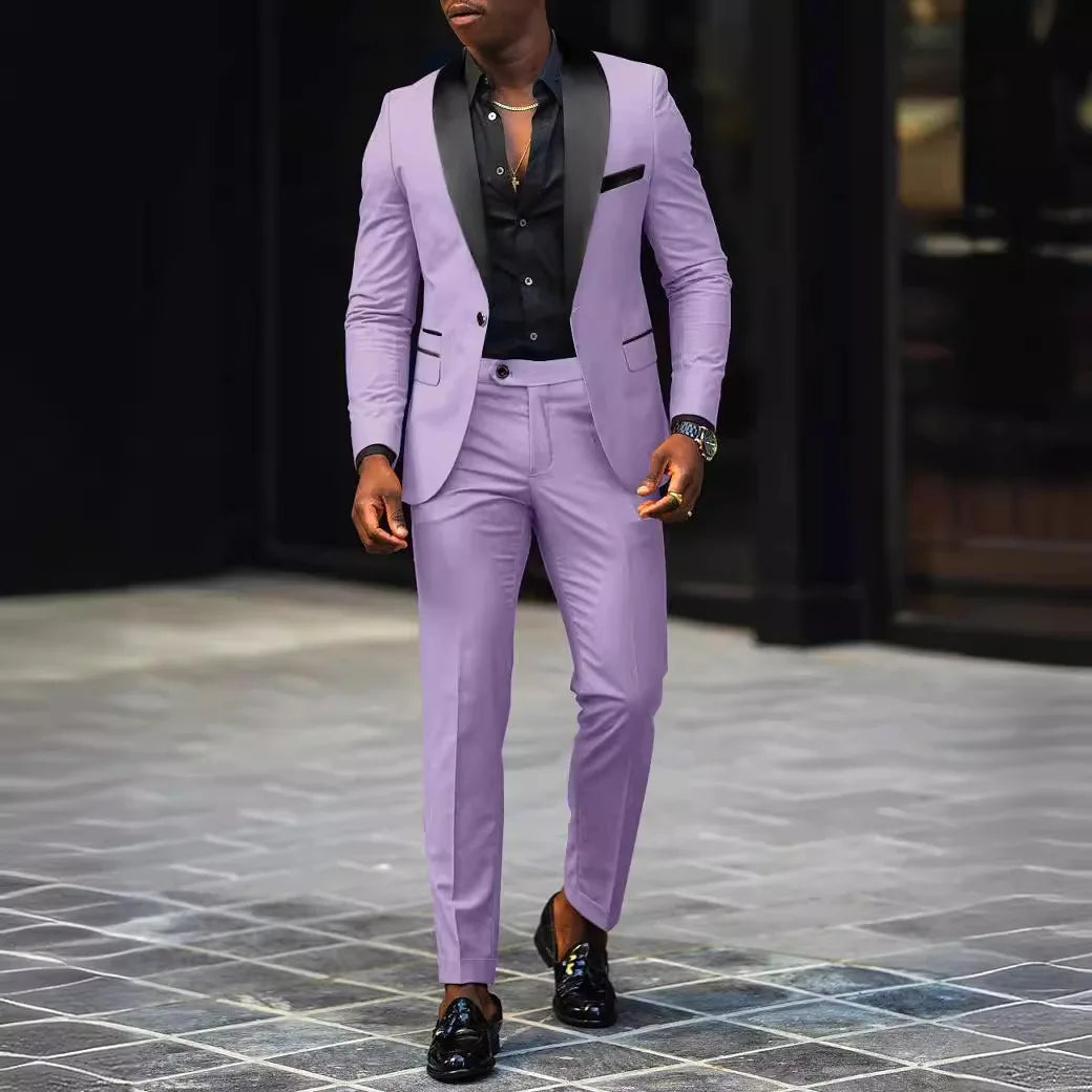 Men's Fashion Business Casual Two-piece, Comfortable and Breathable Slim-fit Side Slit Single-button Suit Jacket+trousers
