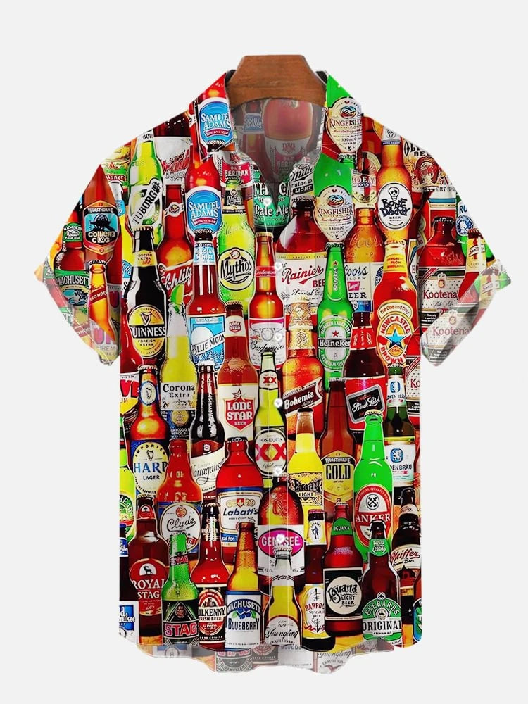 Printed Breast Pocket Cotton Linen Short Sleeve Shirt  Loose Versatile Casual Sports Summer Men