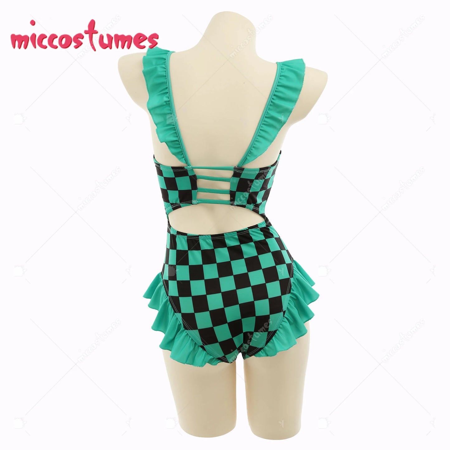 Ruffled Grid One-Piece Swimming Suit Bathing Suit Beach Swimsuit