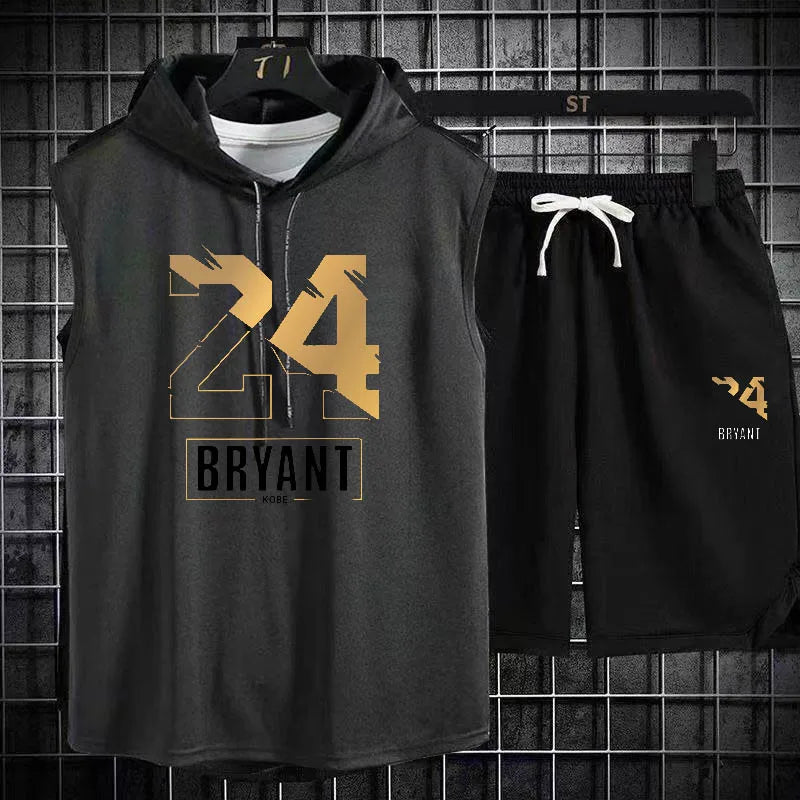 Men's Two Piece Set Casual Sleeveless T-Shirt and Shorts Set Men's Sports Suit Fashion Short Sleeve Tracksuit Hooded T-shirt suit