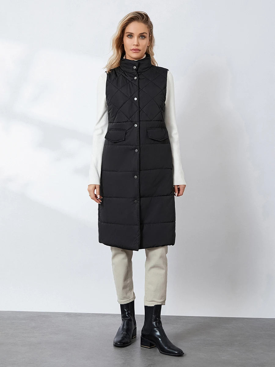 Quilted Puffer Vest Solid Color Warm down Jacket Button Cardigan