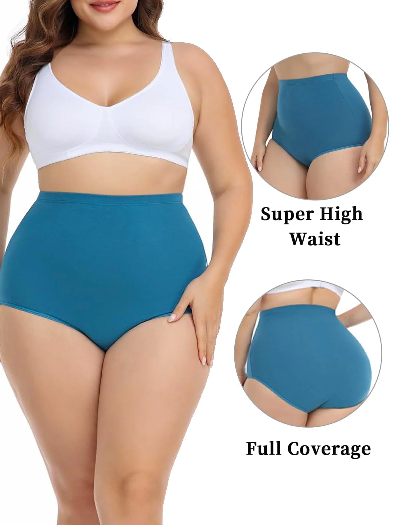 4PCS high waisted panties, solid color underwear, slightly shaping shapewear