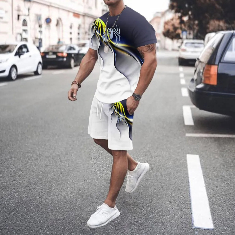 3D Printed Men s Casual Luxury Gradient T-Shirt Shorts Set Tracksuit Male 2 Pieces Fashion Outfit Man Clothing Jogging Suit