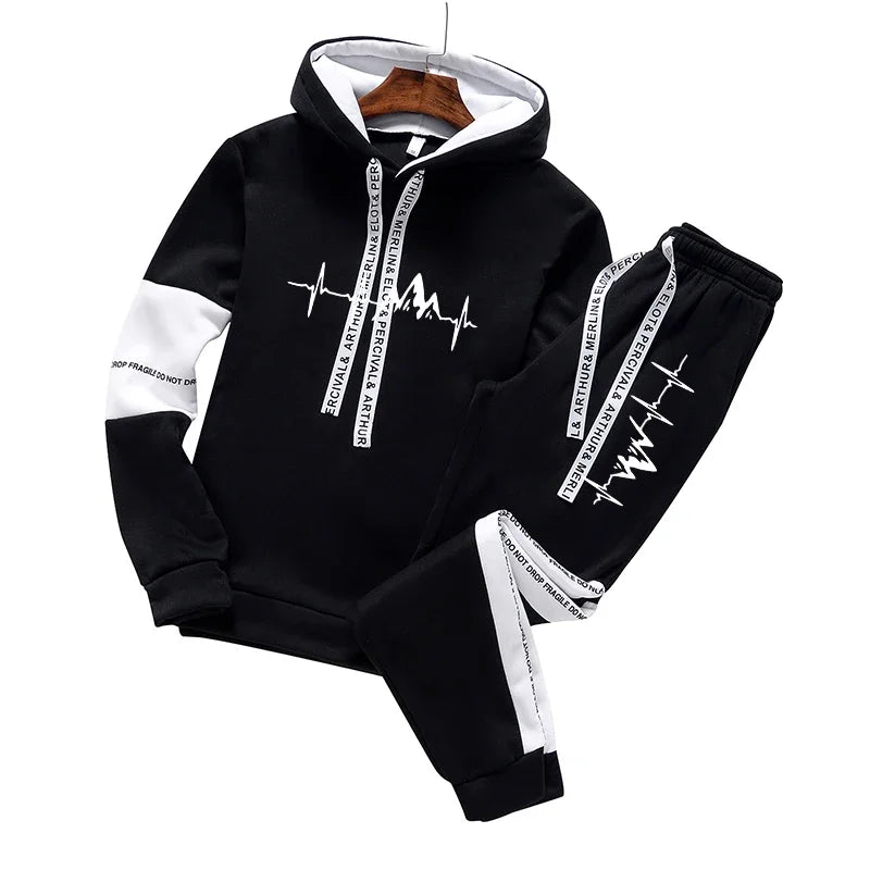 Men's Tracksuit Casual Classic Hooded Sweatshirt Jogging Clothing High Quality Simplicity Versatile Printing Tops Pants Suit