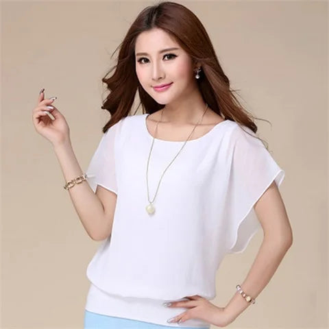 Women Summer Simplicity Loose Solid color Fashion Ruffles  O-neck