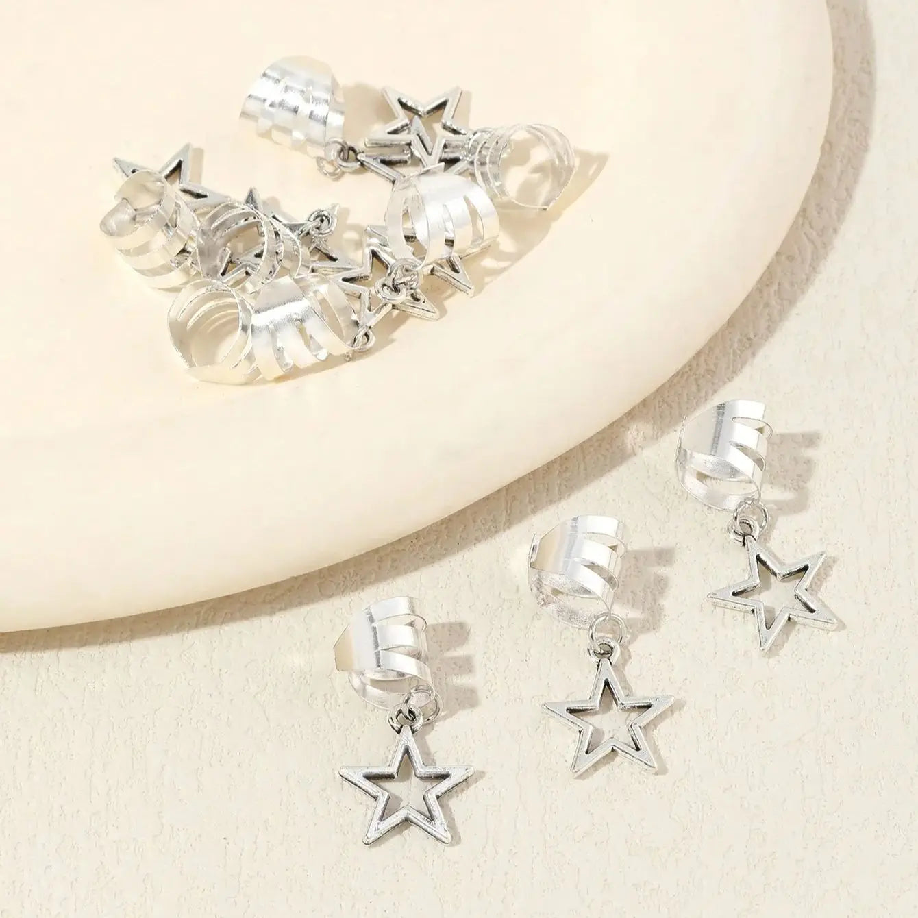10pcs/set Star shape Metal Hair Ring, Dreadlocks Beads Hair Braid  Pendant Hair Accessories Metal Cuffs Decoration/Accessories
