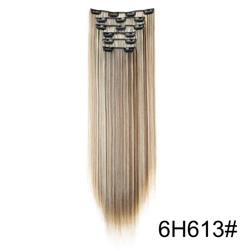 Synthetic 24Inch 16 Clips in Hair Extensions Long Straight Hairstyle Hairpieces Heat Resistant False Hair Daily Use