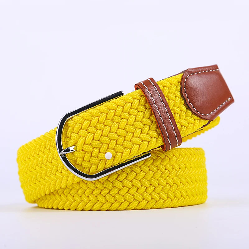 Casual Knitted Pin Buckle Belt Woven Canvas Elastic Expandable Braided Stretch Belts Women Jeans
