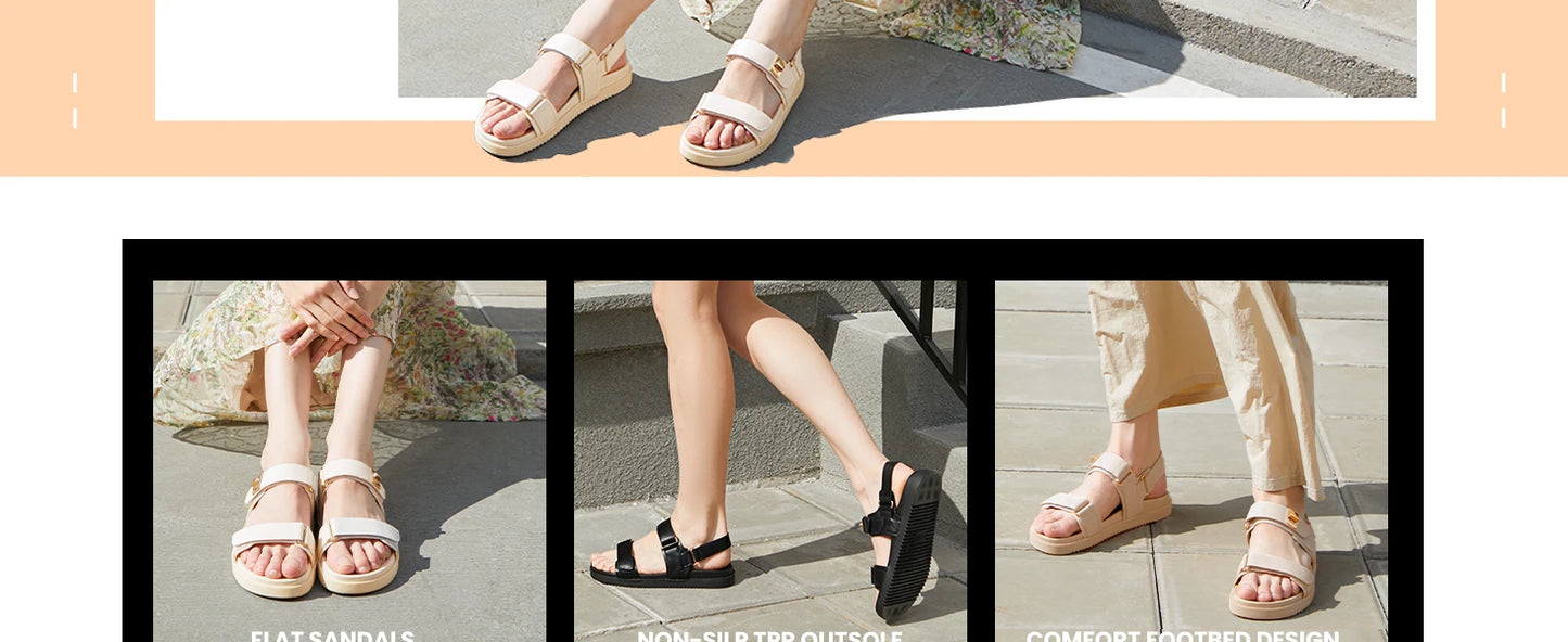 Women's Flat Sandals Comfort Adjustable Double Strap Slip on Leather Footbed Sandals for Women