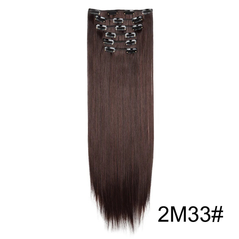 Synthetic 24Inch 16 Clips in Hair Extensions Long Straight Hairstyle Hairpieces Heat Resistant False Hair Daily Use