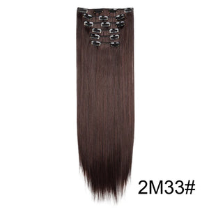 Synthetic 24Inch 16 Clips in Hair Extensions Long Straight Hairstyle Hairpieces Heat Resistant False Hair Daily Use