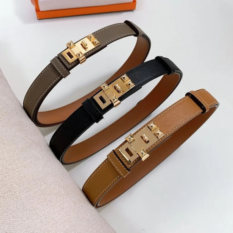 Leather adjustable belt Cross cowhide waist 2.5CM latched telescopic belt