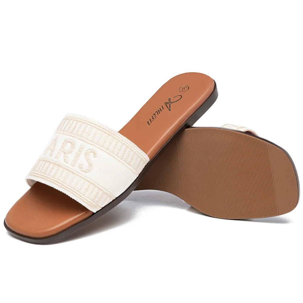 Letter Flat Sandals Casual Comfortable Slip Slide  Vintage Slippers