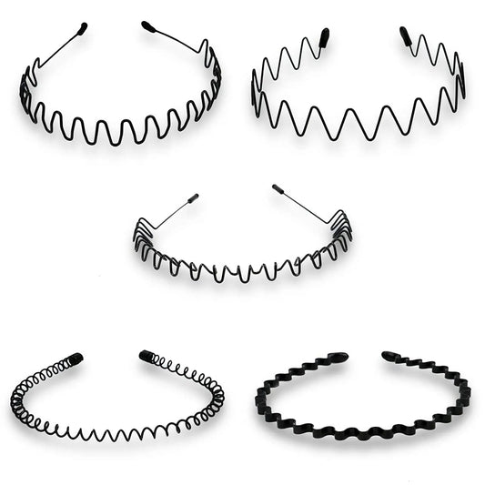 Unisex Black Elastic Non Slip Simple Metal Headbands For Women Wavy Hairband Spring Hair Hoop Fashion Hair Accessories