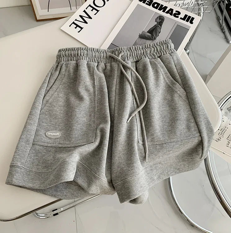 Women's comfortable loose wide-legged drawstring pants Slim Waist Slim fit casual home versatile sports shorts