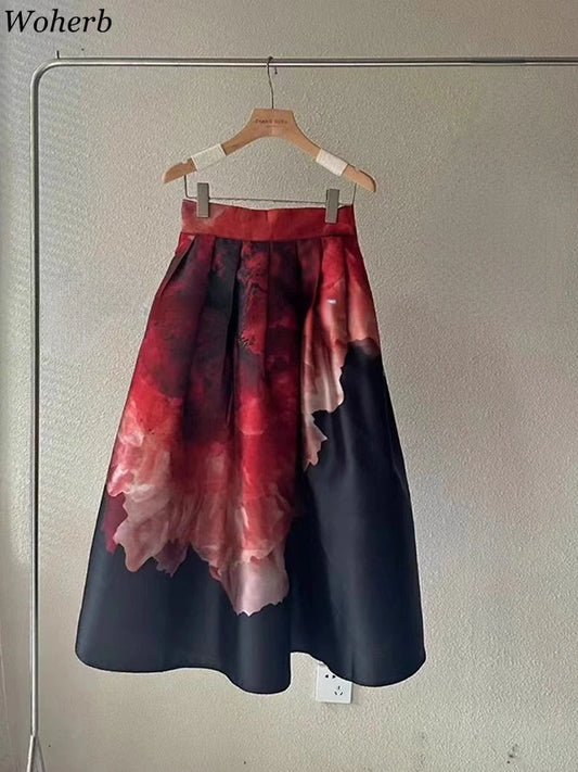 Vintage Skirt Big Swing Jupe High Waist A-line Pleated Long Skirts