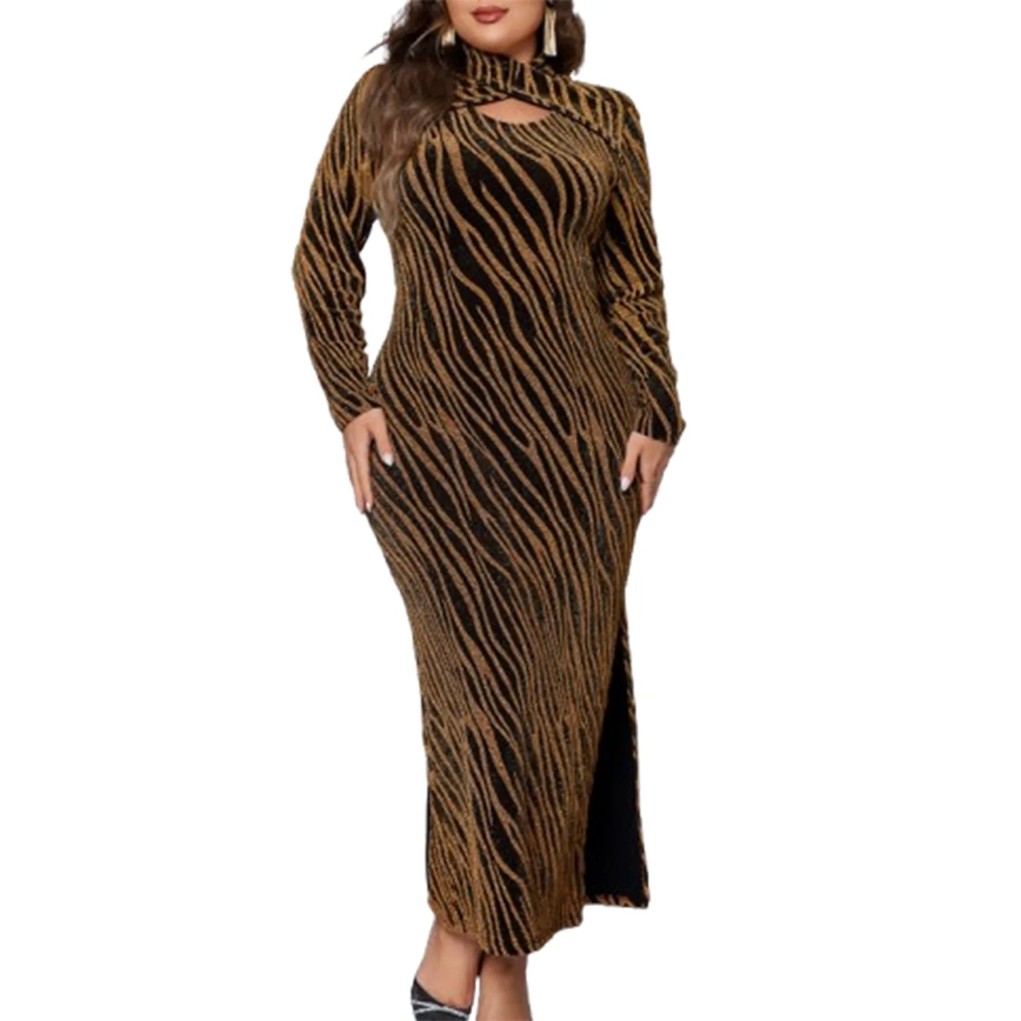 Long Sleeve Maxi Dress with V-Neckline and Floral Print