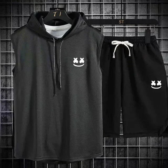 Brand Summer Men's Two Piece Set Casual T-Shirt and Shorts Set Men's Sports Suit Fashion Short Sleeve Tracksuit Hooded T-shirt