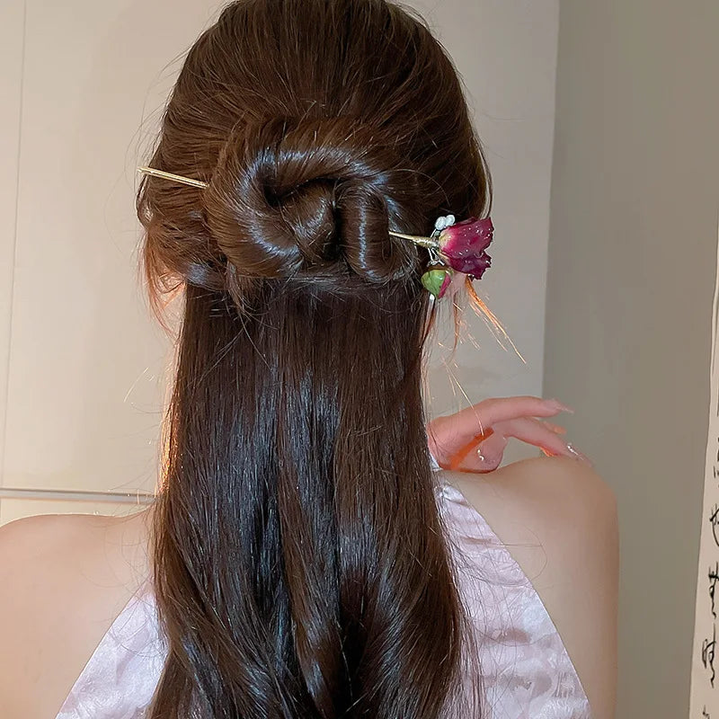 Vintage Rose Pearl Hair sticks for Women  Chinese Style Hairpin Fashion Hairpin Hair Charms Flower Hair Accessories