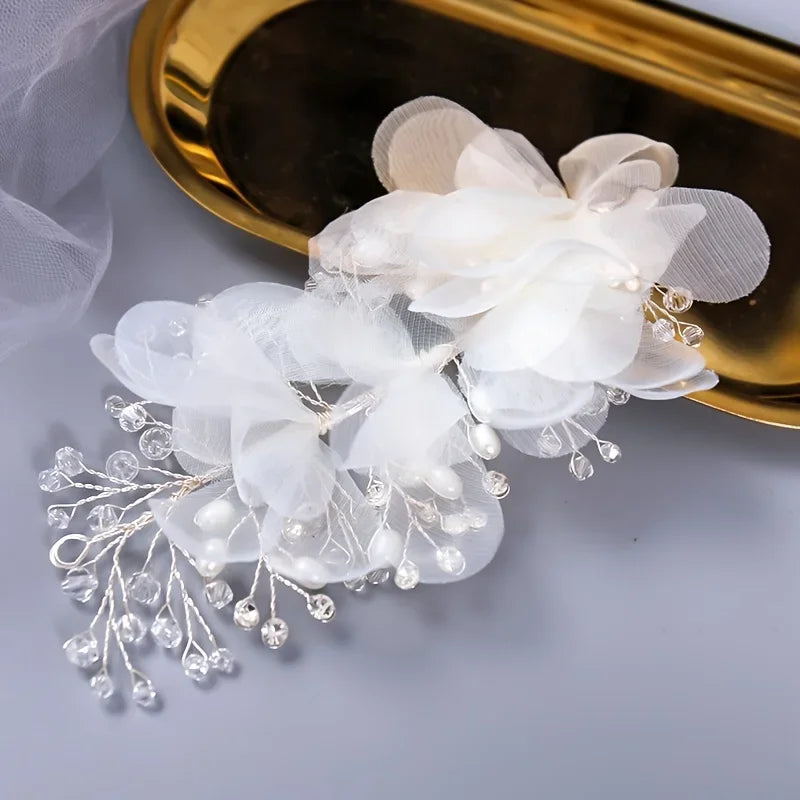 Trendy Silver Color Crystal Flower Hair Clips Hairpin For Women Bride Handmade Bridal Wedding Hair Accessories Jewelry Headpiece