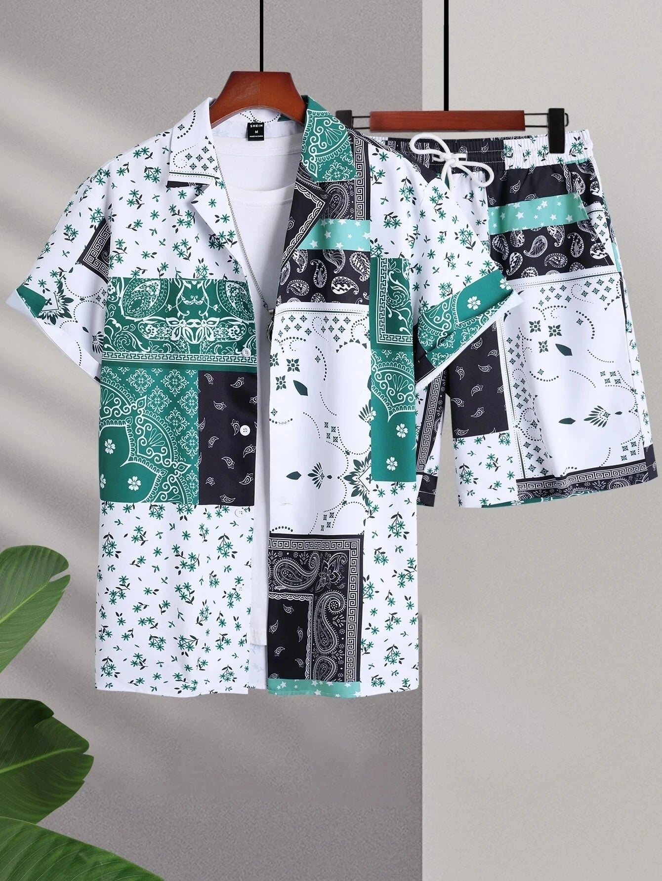 Men Sets Print Patchwork Lapel Short Sleeve Casual Shirt Beach Shorts Summer Streetwear Vacation Hawaiian Suits Men S-5XL