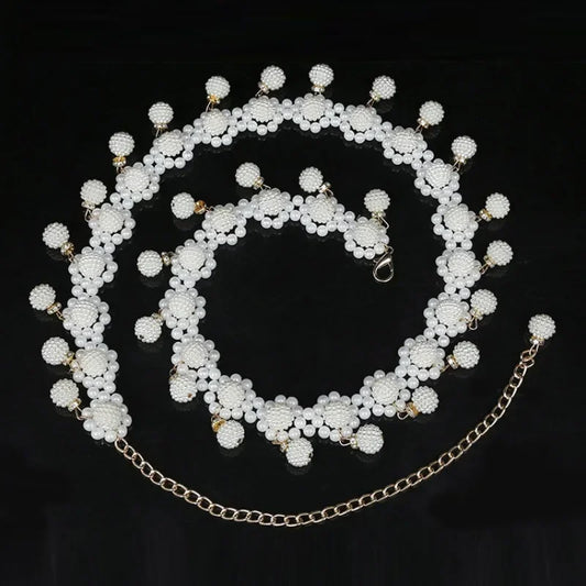 Woven Pearl Waist Chain Beads Belt
