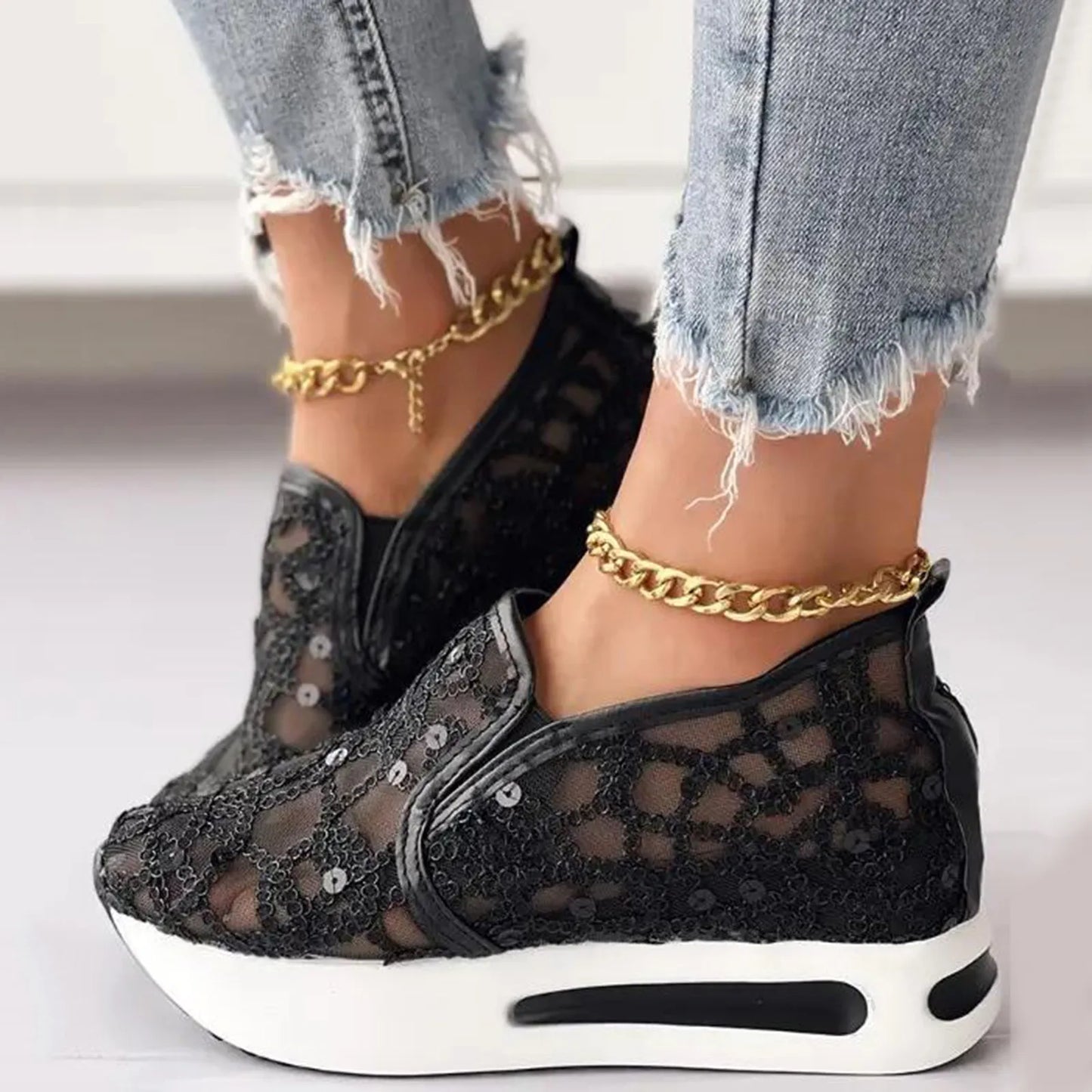 Ladies Breathable Knitted Mesh Sneakers Women's Tennis Shoes Pointed Flat Bottomed Single Shoes Female Sneakers