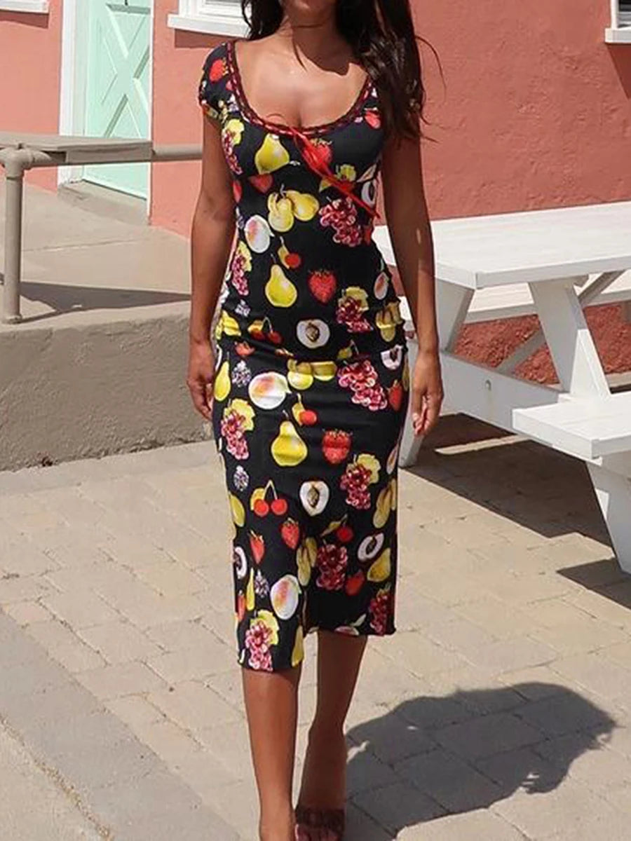 Floral Print Midi  Sleeveless V-Neck Tie-Waist Boho Summer Dress