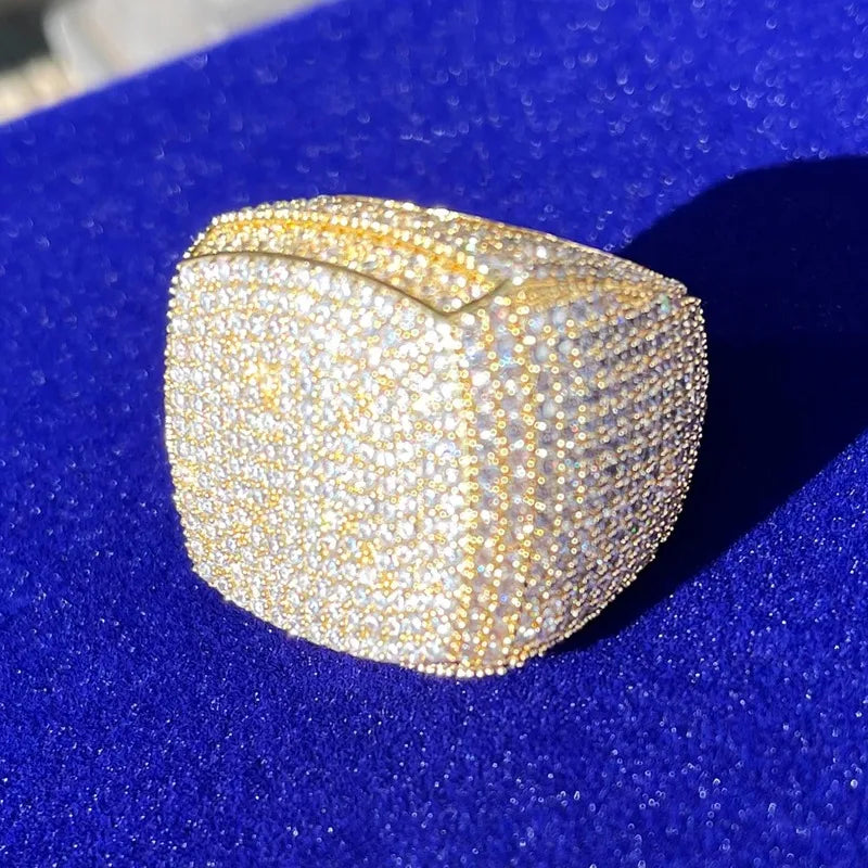 Fashion Men's Gold Color Ring  Full Bling Iced Out Cubic Micro Paved CZ Crystal Luxury Hip Hop Rings Jewelry