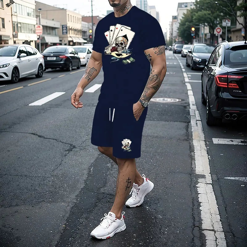 Summer Men's Set 3D Printing Series T-shirt + Shorts 2-piece Set Fashion Street Clothing Casual Slow Running Men's Sportswear