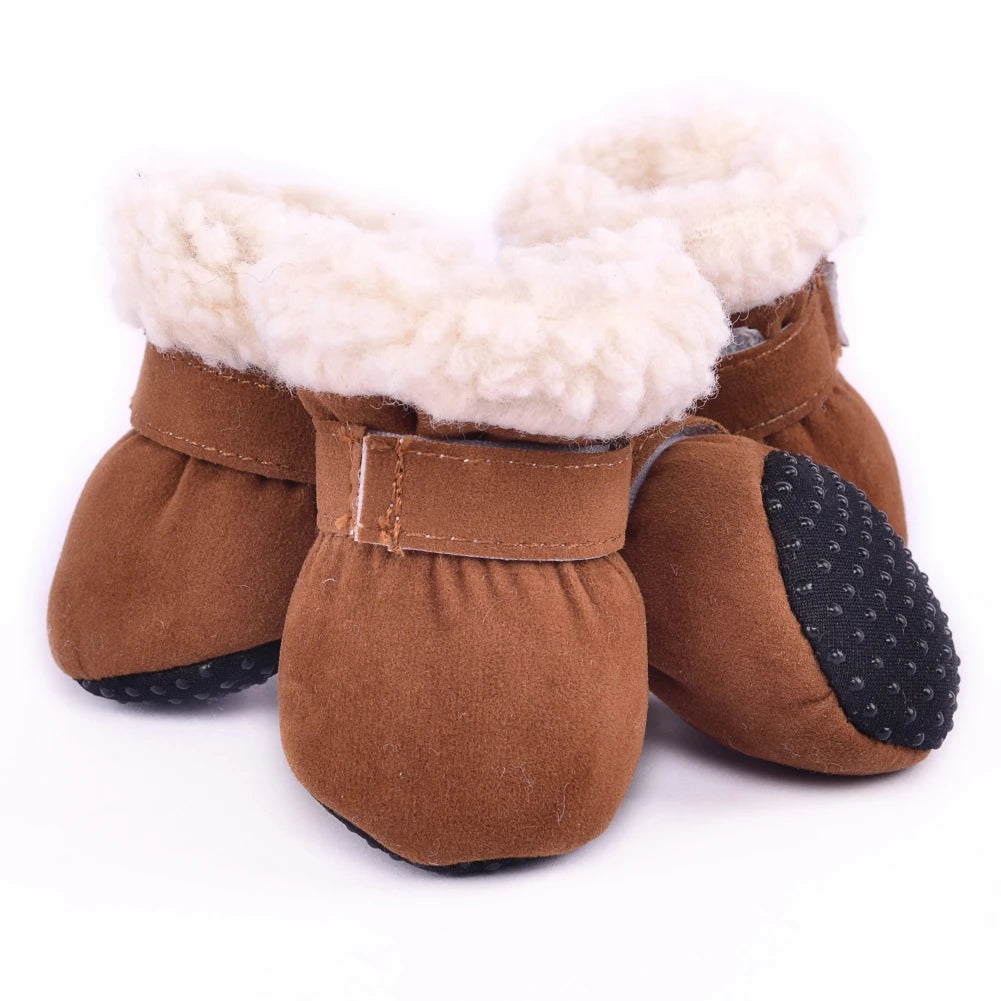 4pcs/set Plush Pet Dog Shoes Autumn Winter Warm Dog Boots Socks Comfortable Anti-slip Puppy  Rain Snow Booties Footwear